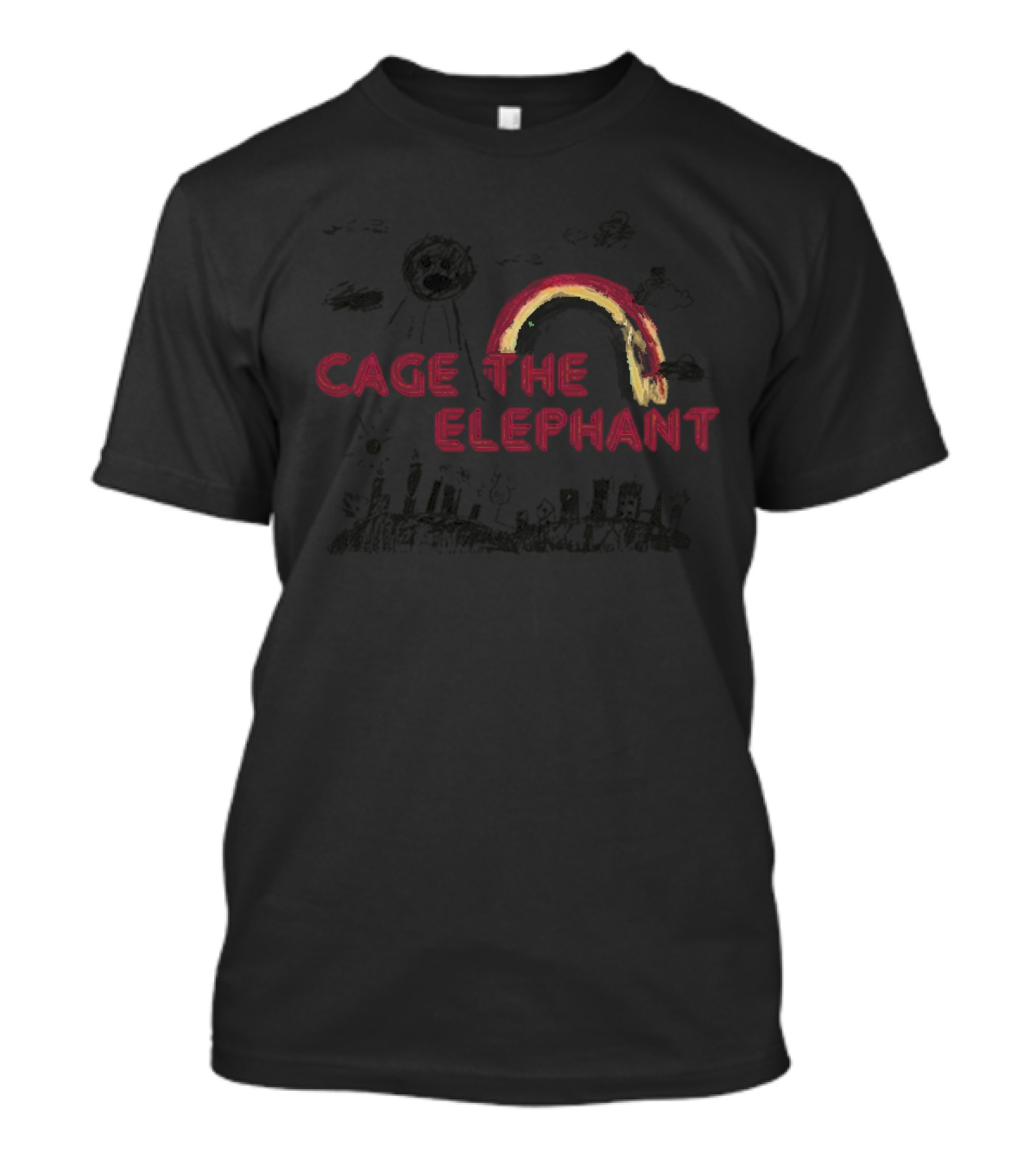 Cage The Elephant 2024 Rainbow And Cityscape Drawing T-Shirt
