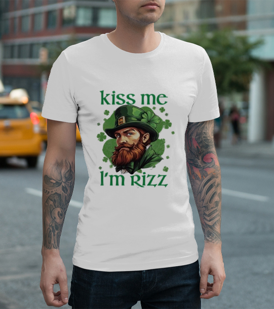 Kiss Me I'm Rizz St Patrick's Day Leprechaun Hat Shamrocks T-Shirt