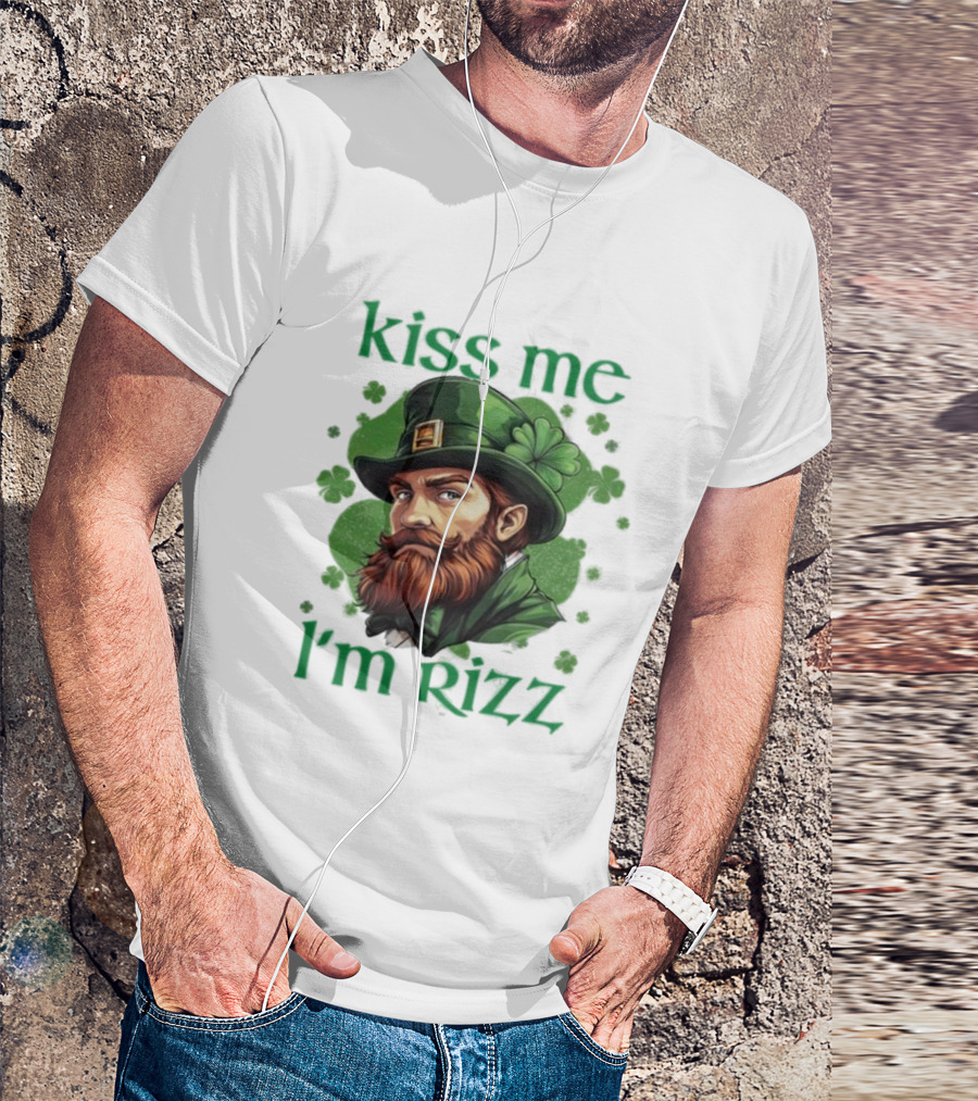 Kiss Me I'm Rizz St Patrick's Day Leprechaun Hat Shamrocks T-Shirt