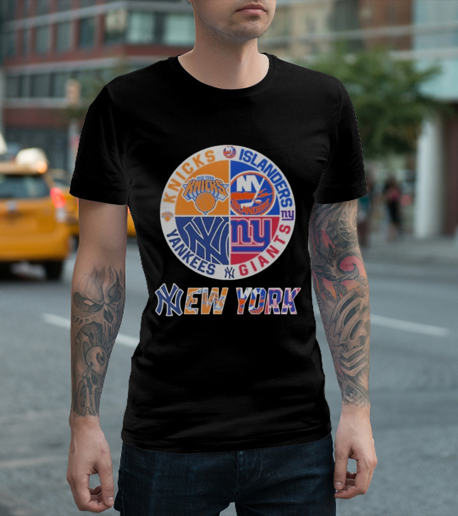 New York Knicks Islanders Yankees Giants Sports Fan Collection T-Shirt