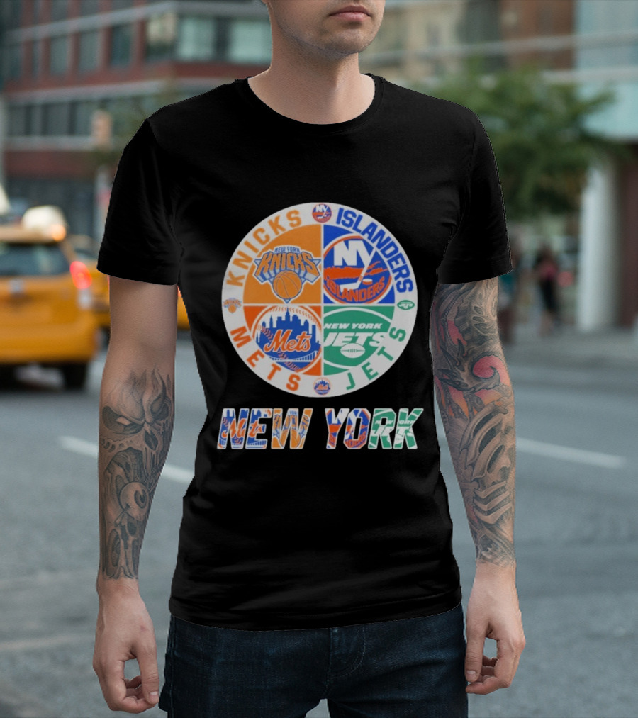 Knicks Islanders Mets Jets New York Sports Team Collaboration T-Shirt