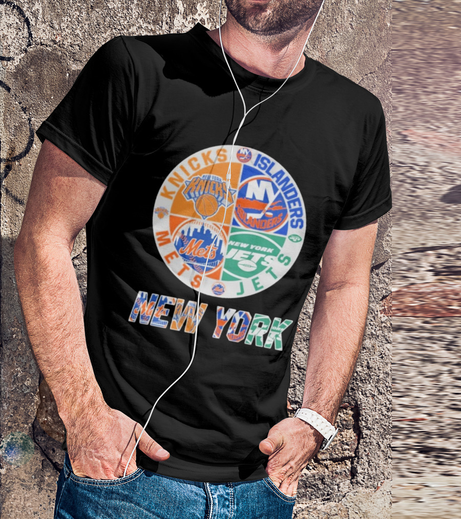 Knicks Islanders Mets Jets New York Sports Team Collaboration T-Shirt