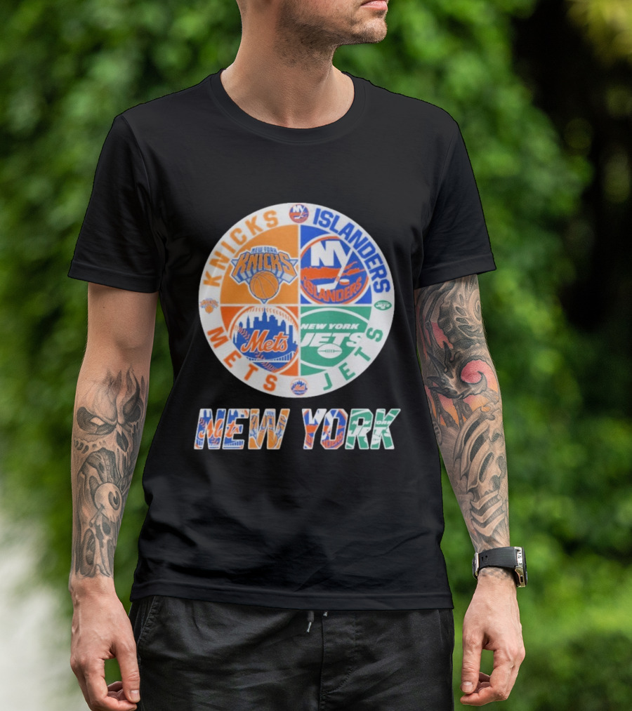 Knicks Islanders Mets Jets New York Sports Team Collaboration T-Shirt