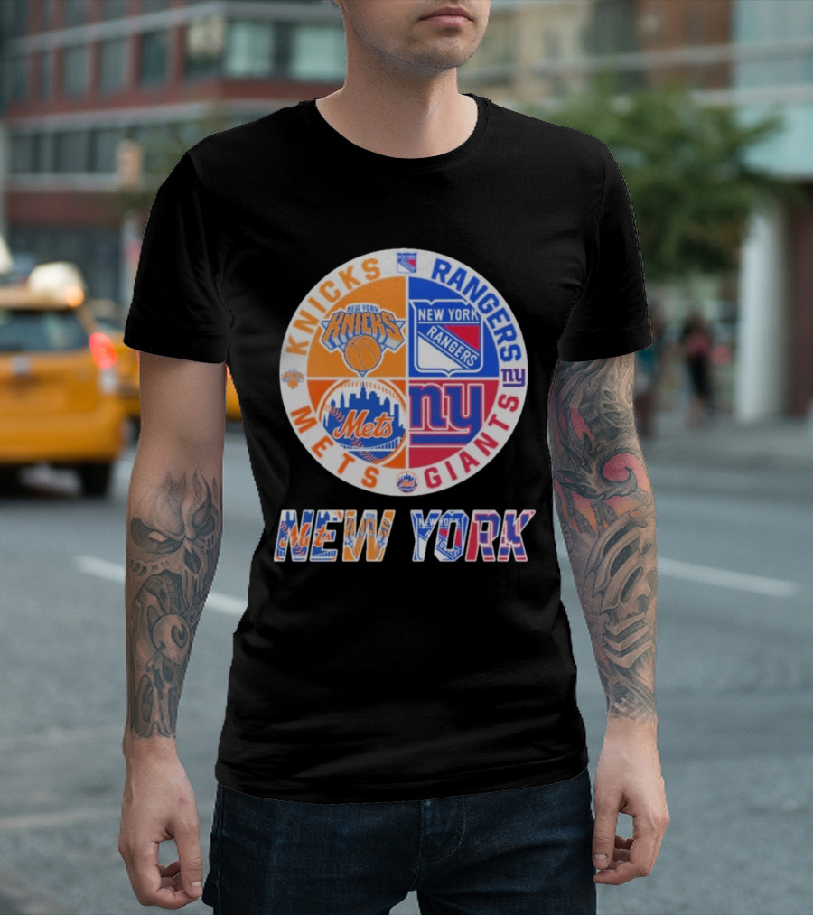 New York Knicks Rangers Mets Giants Mashup T-Shirt