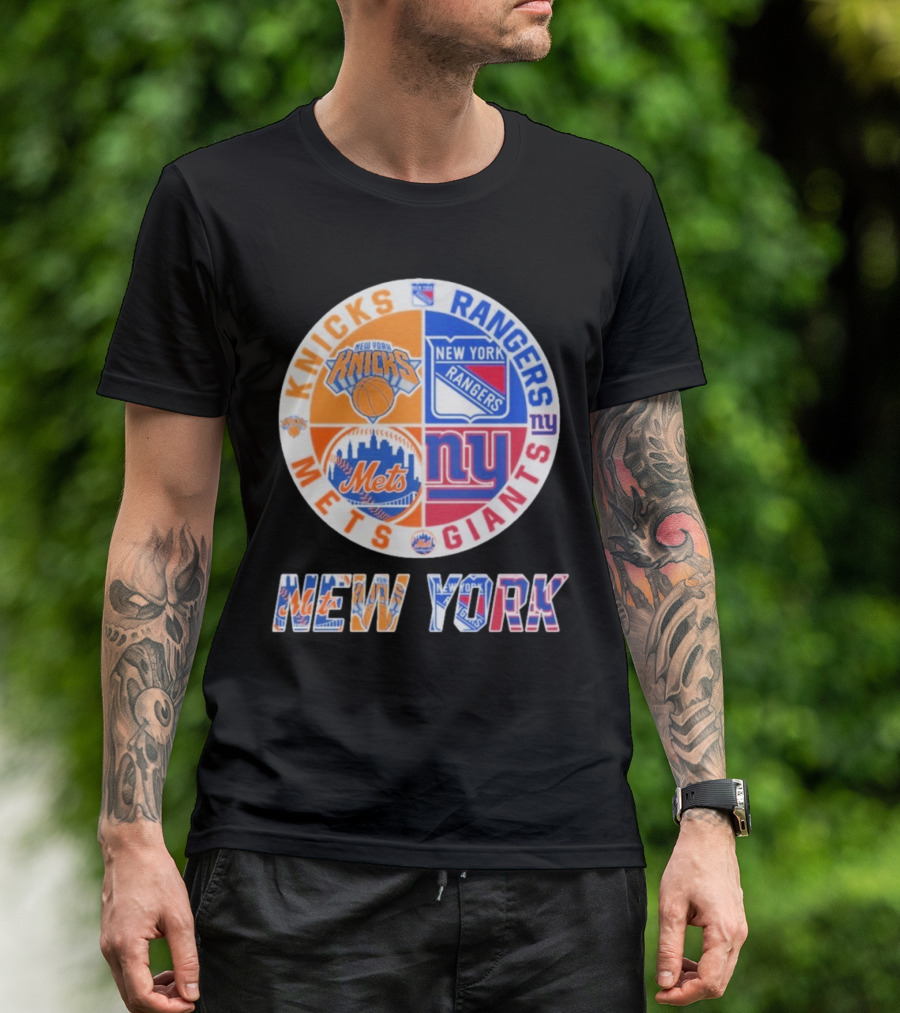 New York Knicks Rangers Mets Giants Mashup T-Shirt