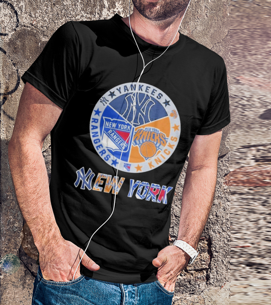 Yankees Rangers Knicks New York Sports Collaboration T-Shirt
