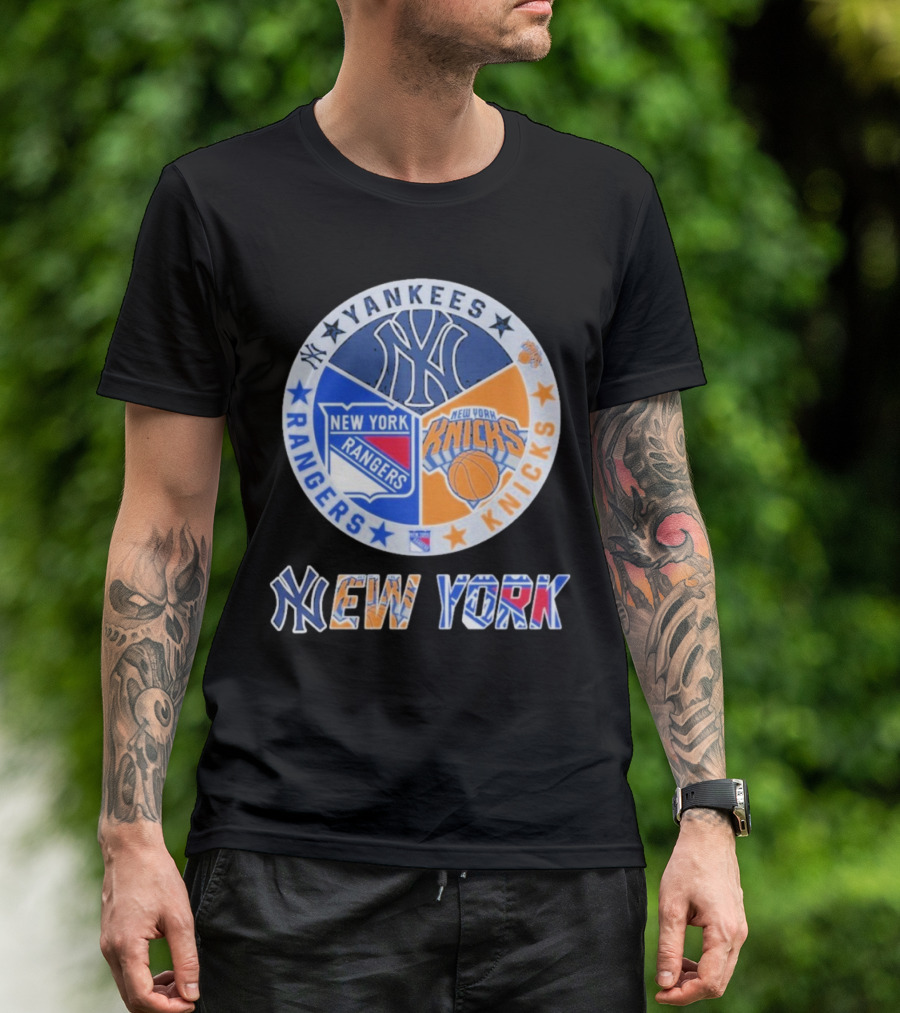 Yankees Rangers Knicks New York Sports Collaboration T-Shirt