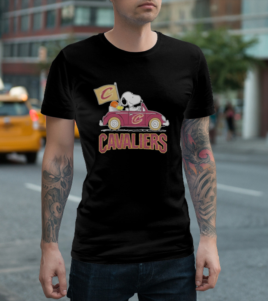 Snoopy Cavaliers Car with Basketball and Flag T-Shirt