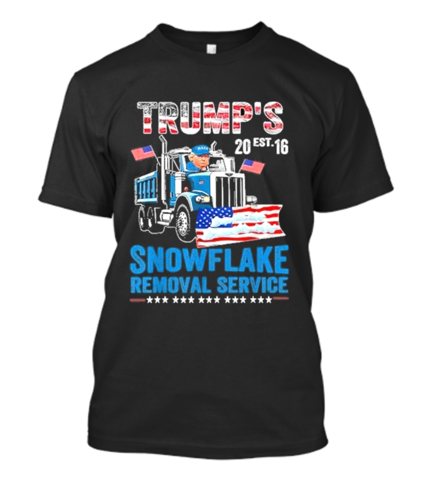 Trump's Snowflake Removal Service 20 Est. 16 Patriotic Truck With Flags And Stars T-Shirt