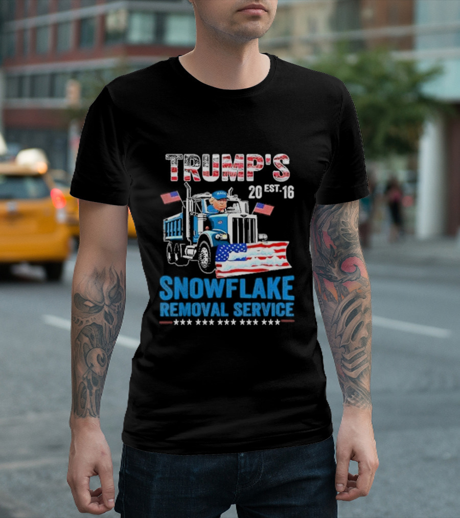 Trump's Snowflake Removal Service 20 Est. 16 Patriotic Truck With Flags And Stars T-Shirt