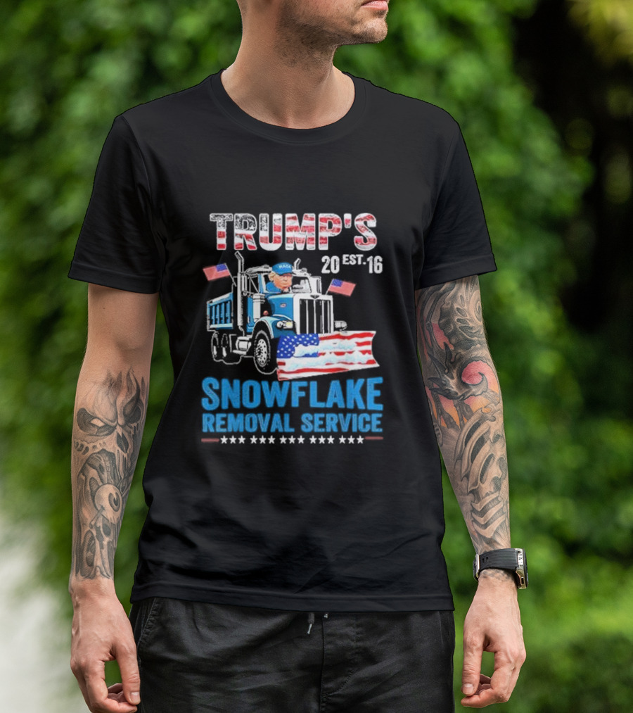 Trump's Snowflake Removal Service 20 Est. 16 Patriotic Truck With Flags And Stars T-Shirt