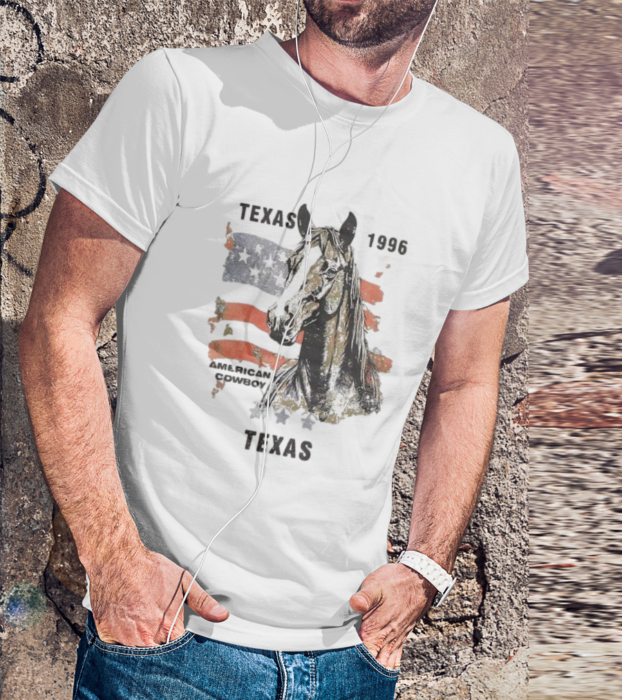 Texas 1996 American Cowboy Horse With Stars And Stripes Flag T-Shirt