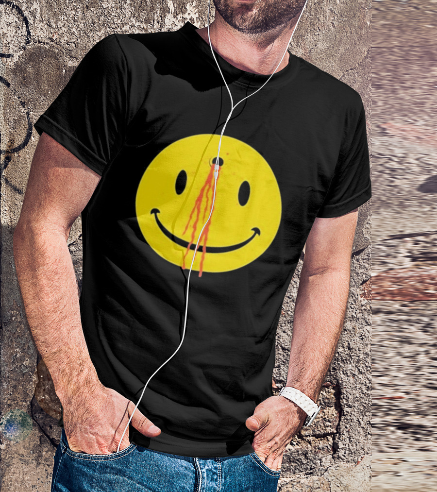 Wild Oats Shot Smiley Face With Bullet Hole And Blood Drips T-Shirt