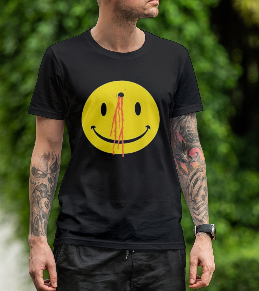 Wild Oats Shot Smiley Face With Bullet Hole And Blood Drips T-Shirt