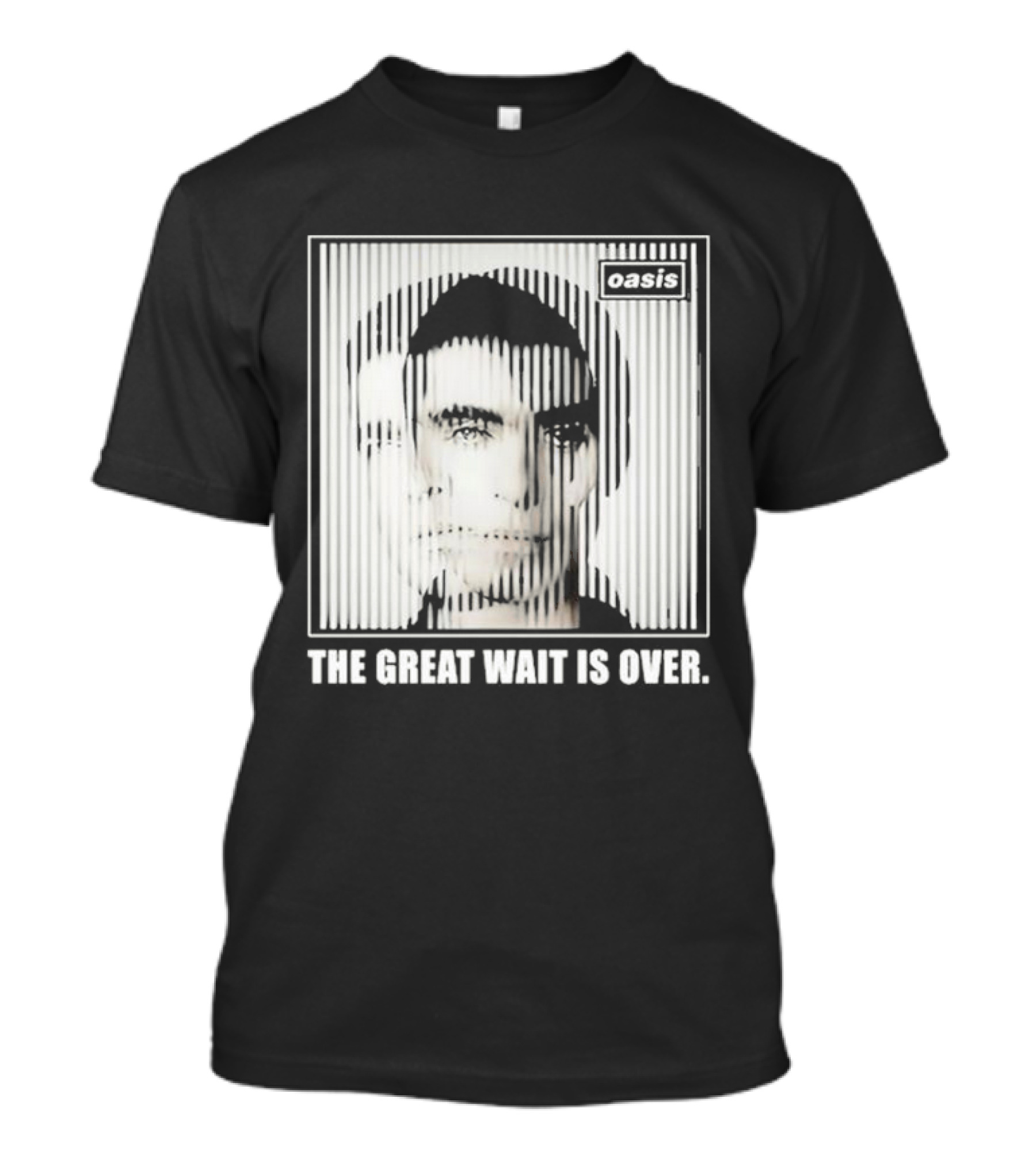 Oasis The Great Wait Is Over Black And White Portrait Striped Effect T-Shirt