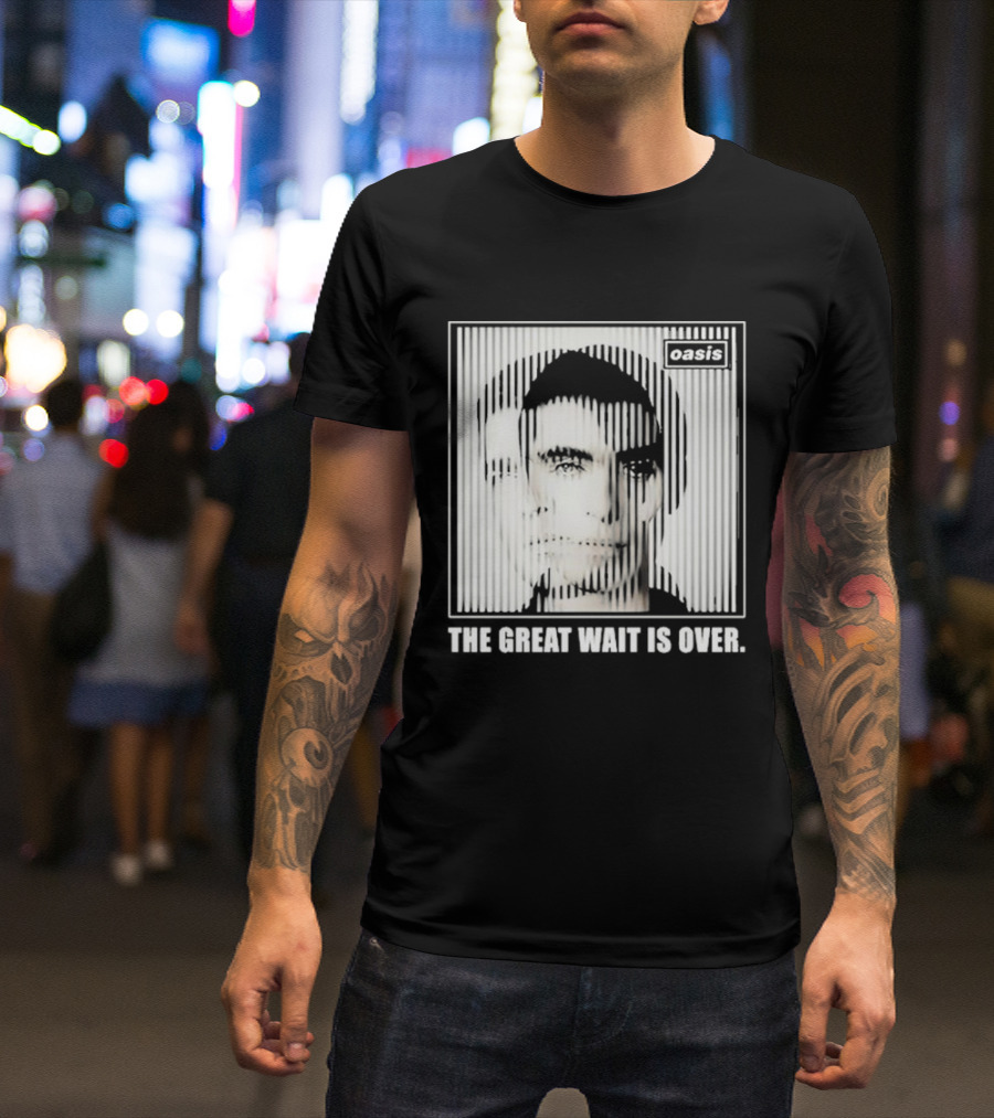 Oasis The Great Wait Is Over Black And White Portrait Striped Effect T-Shirt