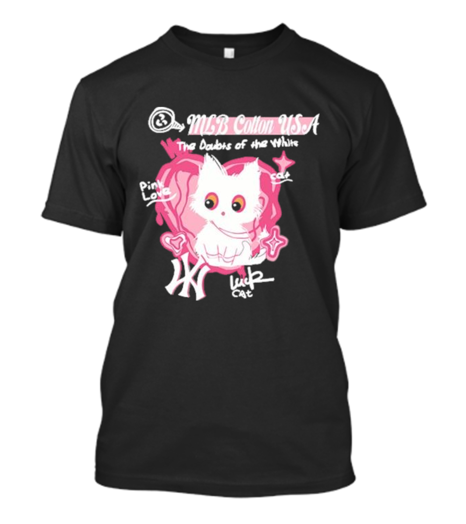 MLB Cotton USA The Doubts Of The White Cat Pink Love Lucky Cat T-Shirt