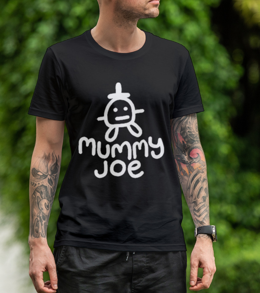 Mummy Joe Minimalist White Doodle Character T-Shirt