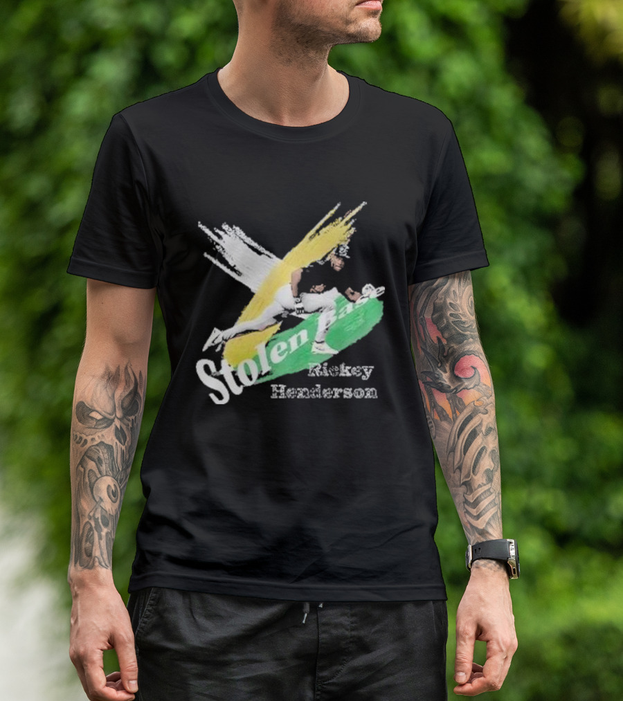 Rickey Henderson Stolen Base Dynamic Action T-Shirt