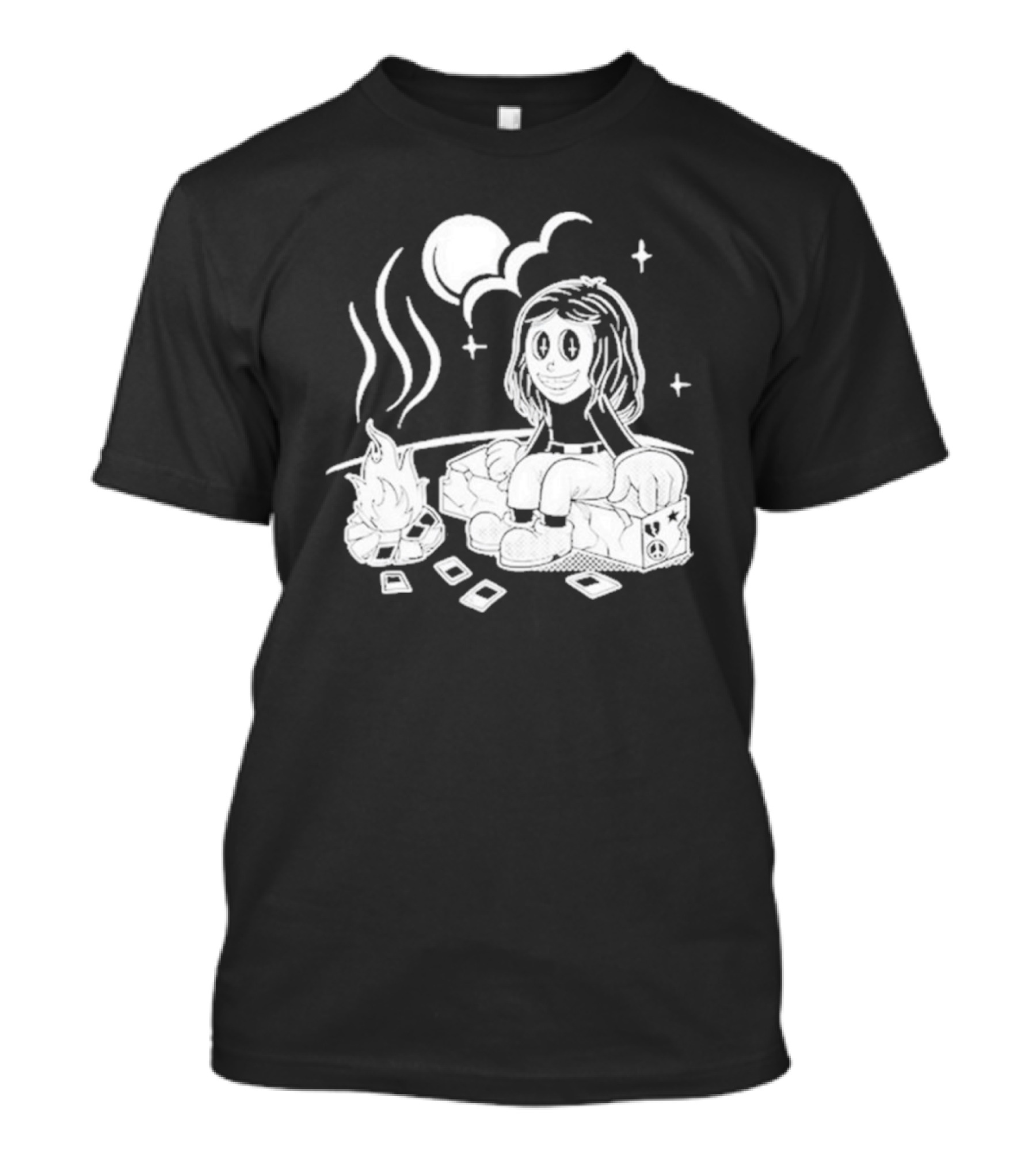 Sawyer Hill Camp Peaceful Campfire Night With Cards And Moon T-Shirt