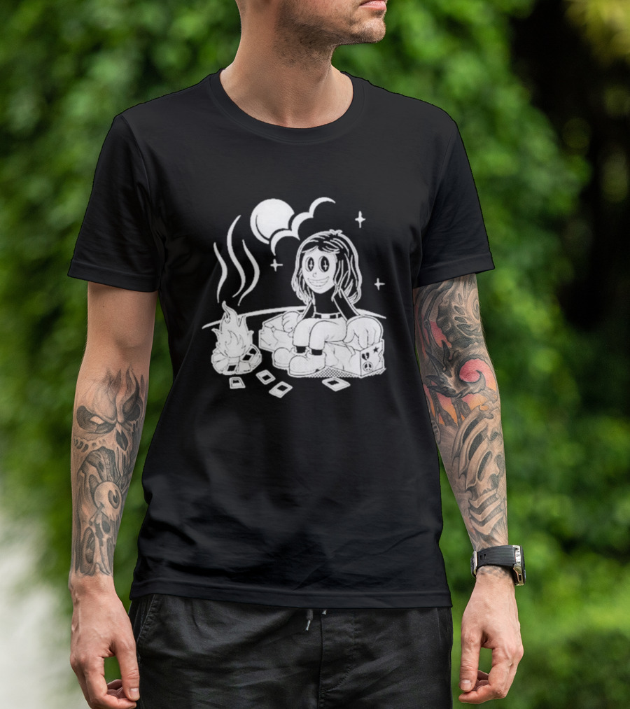 Sawyer Hill Camp Peaceful Campfire Night With Cards And Moon T-Shirt