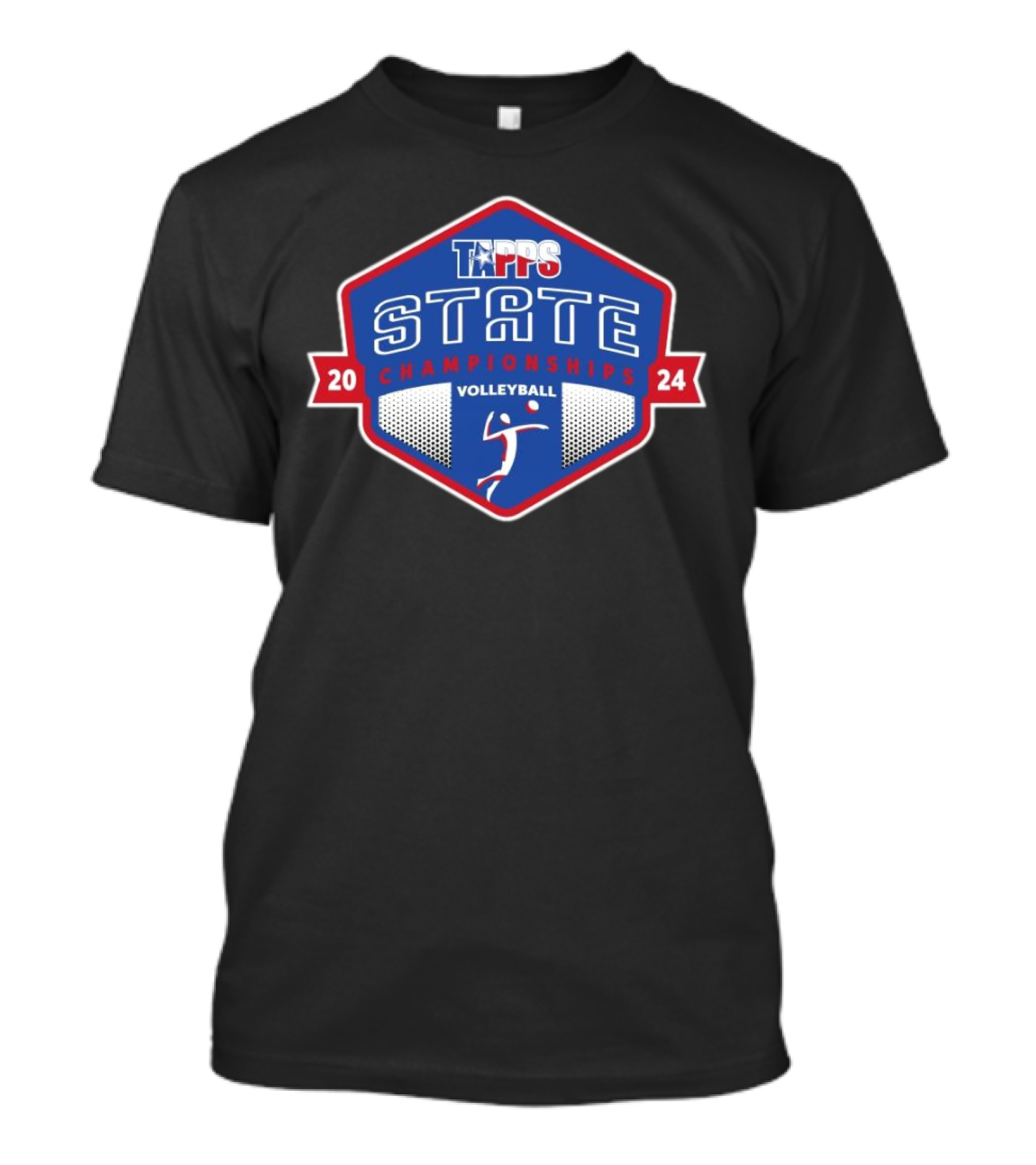 TAPPS State 2024 Championships Volleyball Red Blue Badge T-Shirt