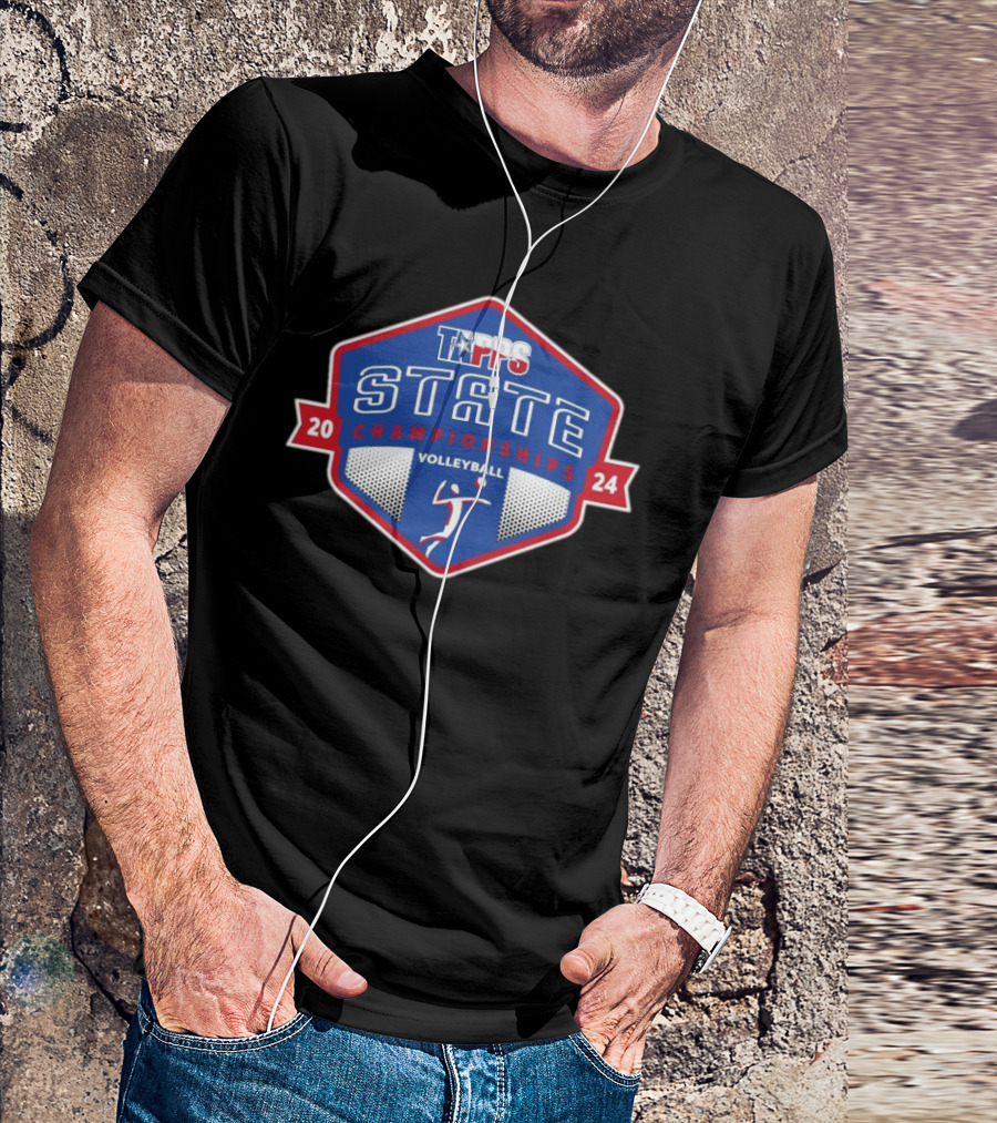 TAPPS State 2024 Championships Volleyball Red Blue Badge T-Shirt