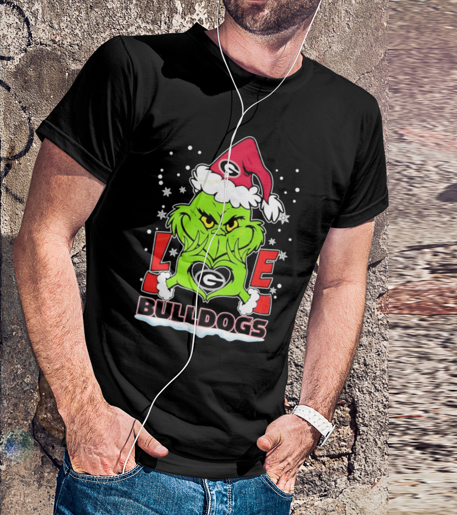 Grinch Santa Hat Georgia Bulldogs Love Christmas T-Shirt