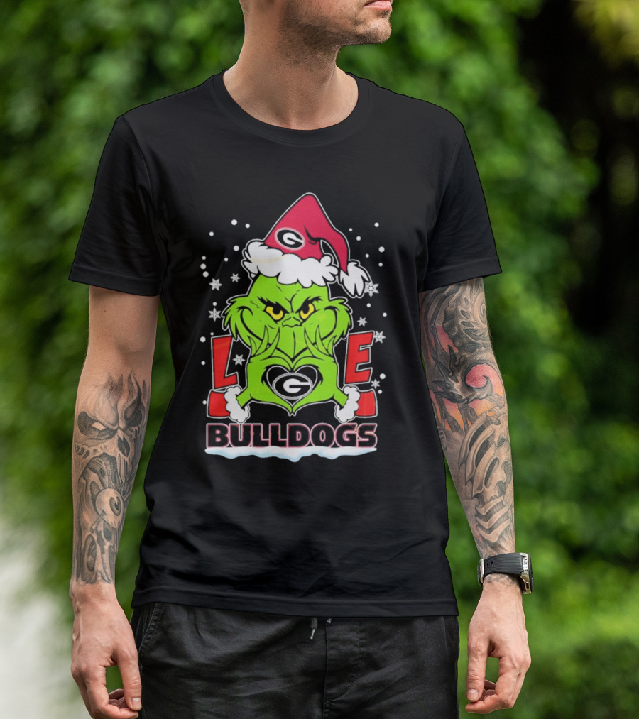 Grinch Santa Hat Georgia Bulldogs Love Christmas T-Shirt