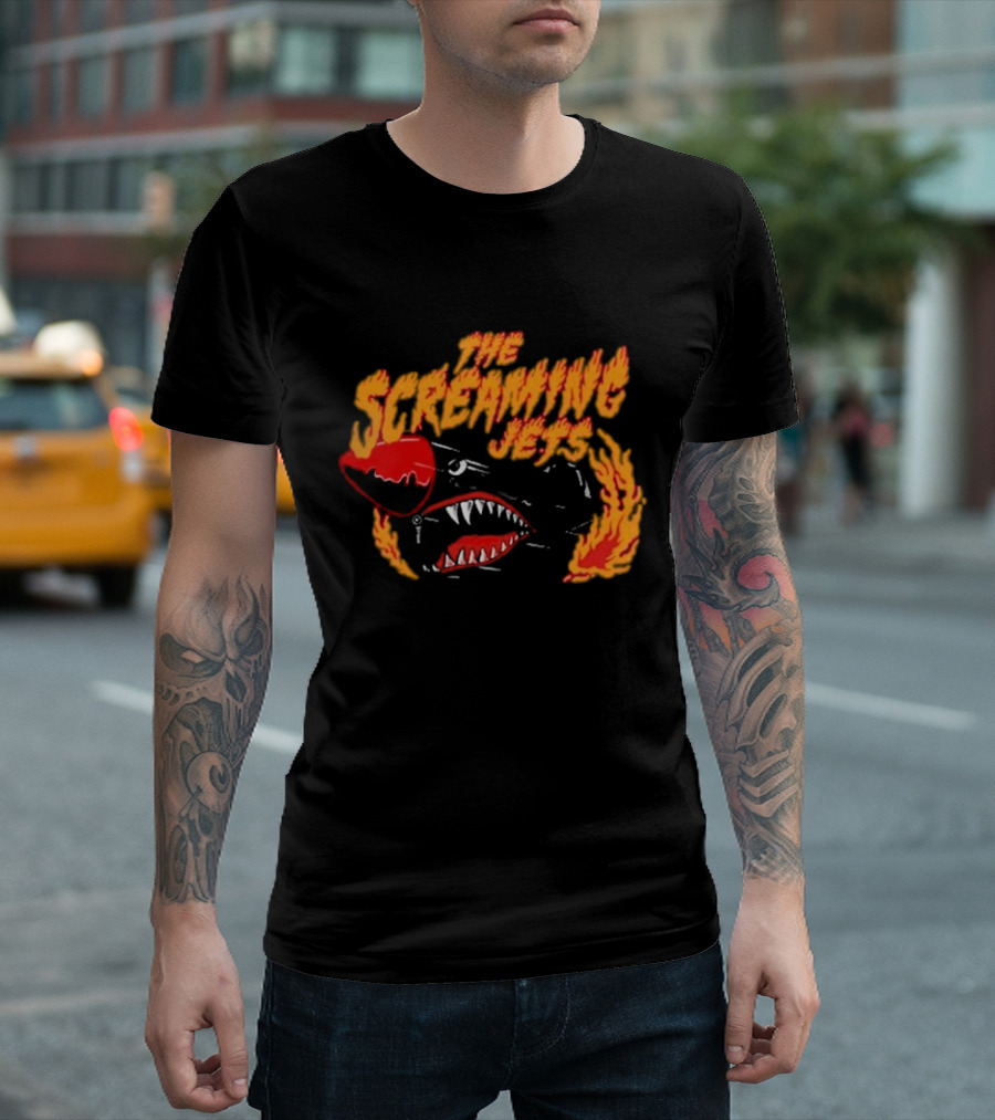 The Screaming Jets Flaming Jet With Shark And Flames T-Shirt
