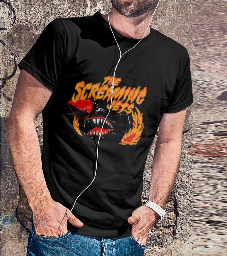 The Screaming Jets Flaming Jet With Shark And Flames T-Shirt