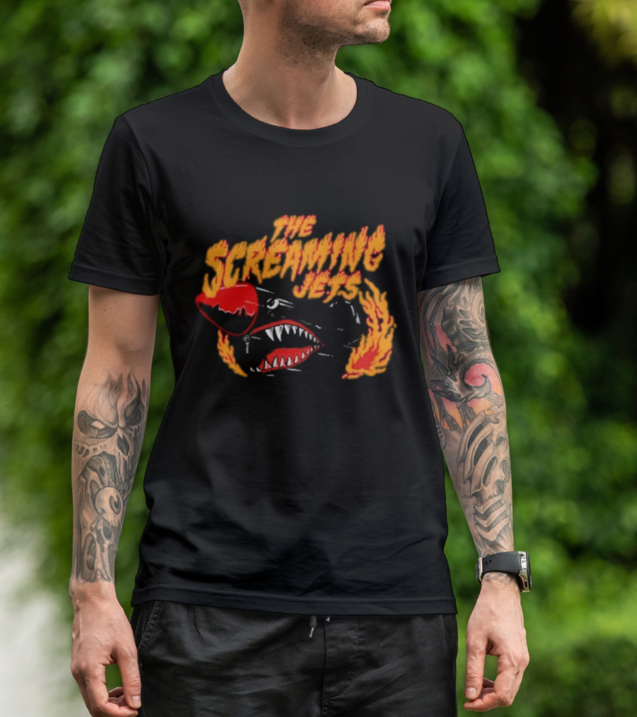 The Screaming Jets Flaming Jet With Shark And Flames T-Shirt