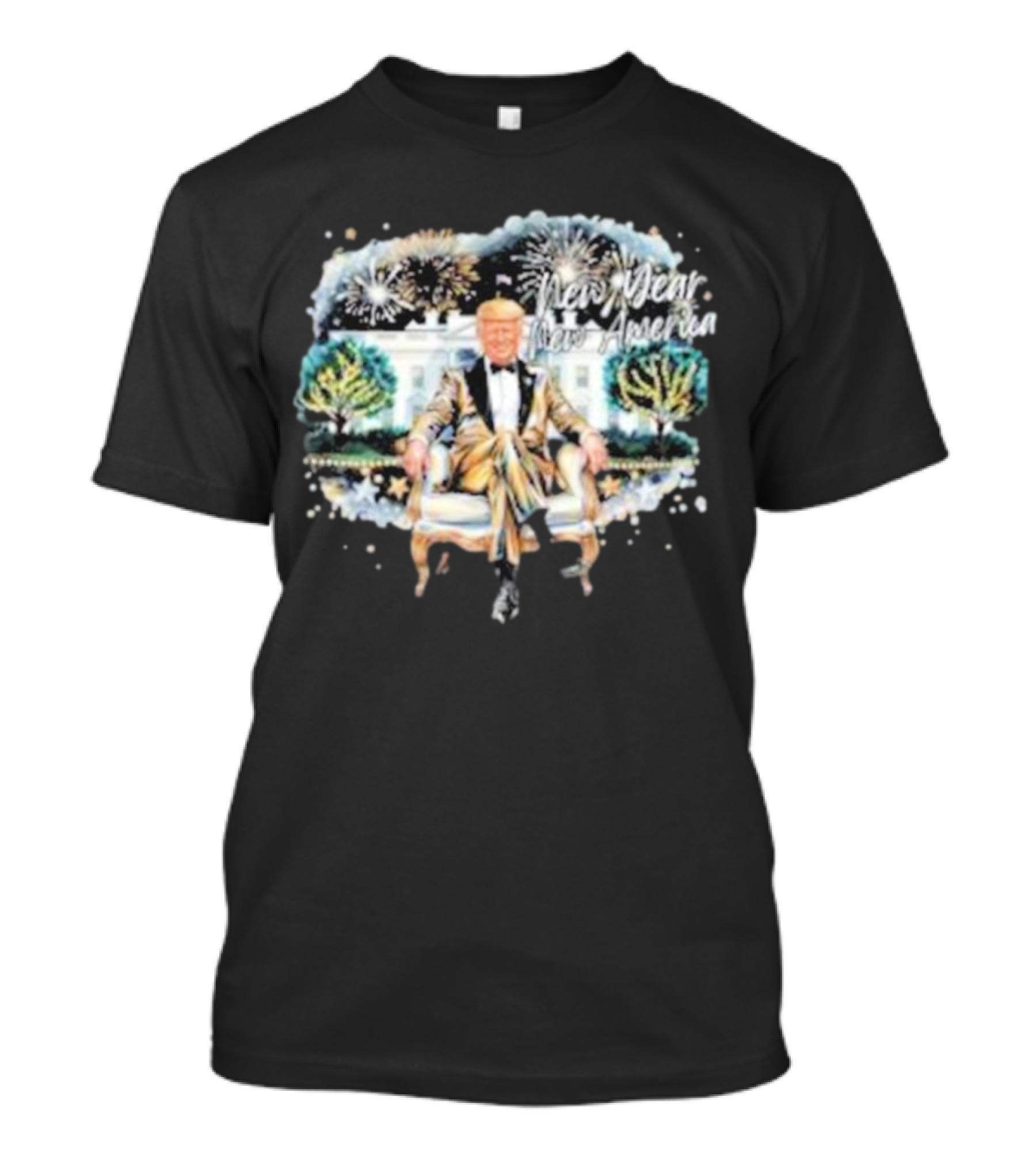 Trump 2025 New Year New America Fireworks White House T-Shirt