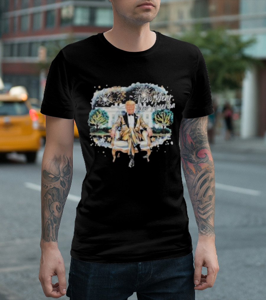 Trump 2025 New Year New America Fireworks White House T-Shirt