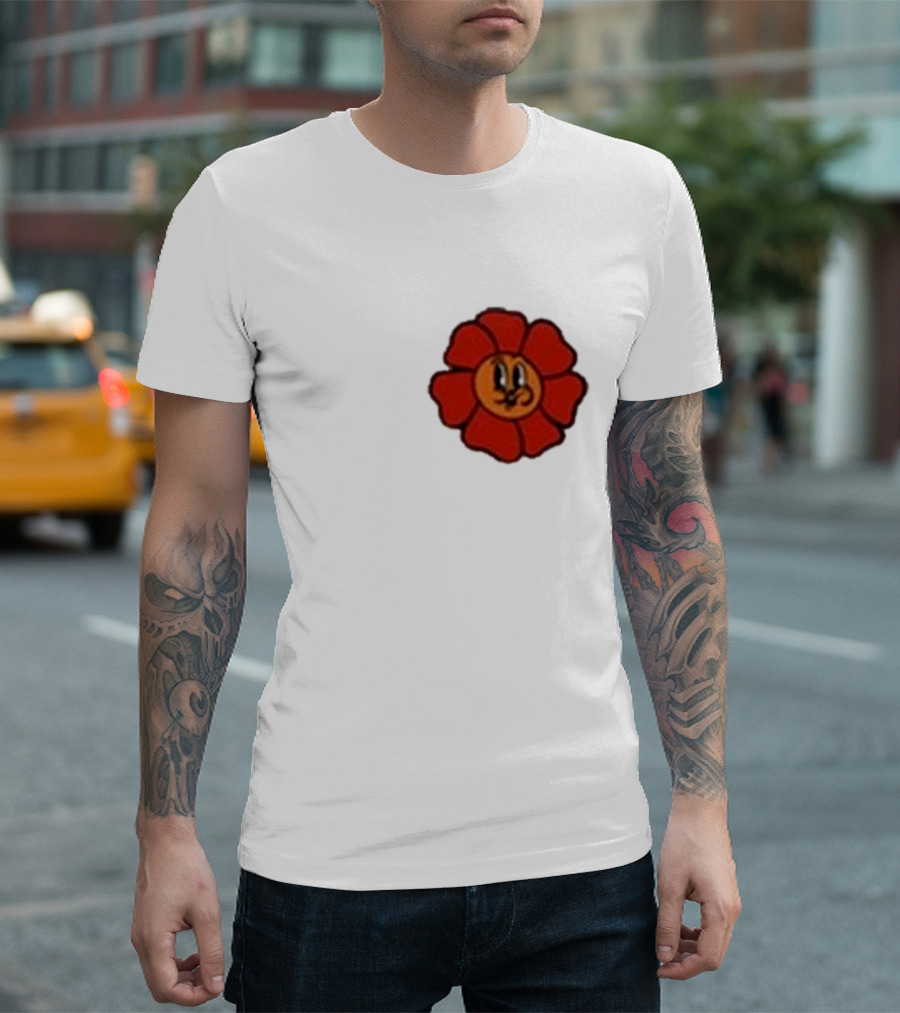 Ludwig Mogul Mogi Red Flower Cartoon Face T-Shirt