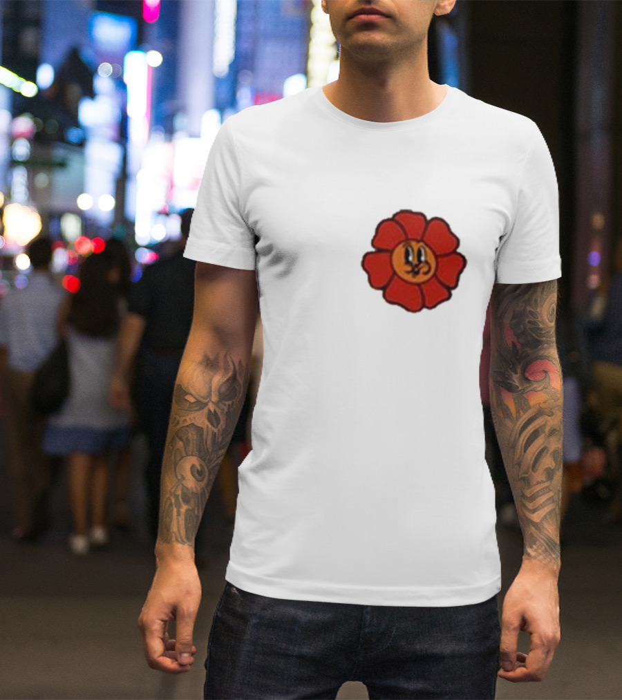 Ludwig Mogul Mogi Red Flower Cartoon Face T-Shirt