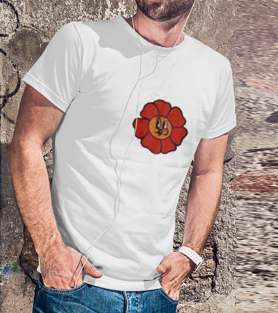 Ludwig Mogul Mogi Red Flower Cartoon Face T-Shirt