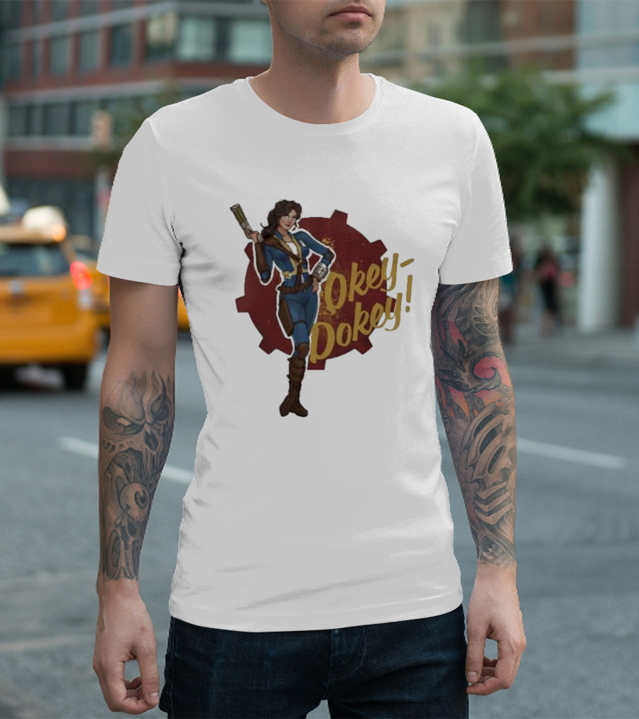 Spartan117gw Lucy Okey Dokey Fallout Vault Suit Gear Iconic Pose T-Shirt