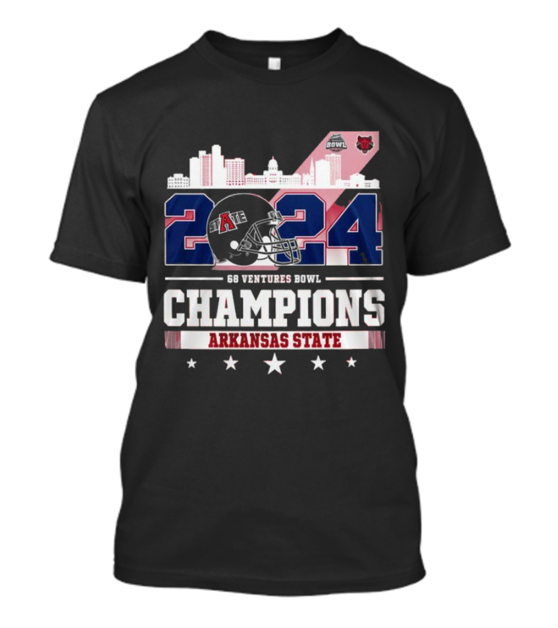 Arkansas State 68 Ventures Bowl 2024 Champions Football Skyline T-Shirt