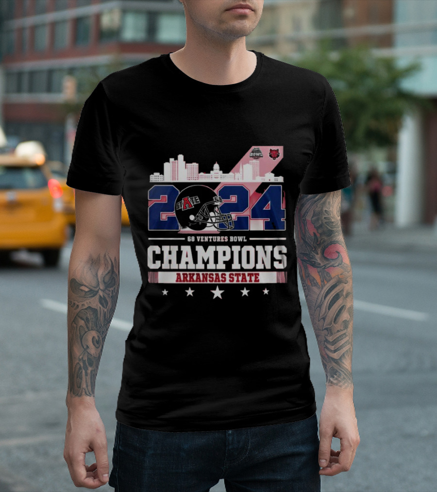 Arkansas State 68 Ventures Bowl 2024 Champions Football Skyline T-Shirt