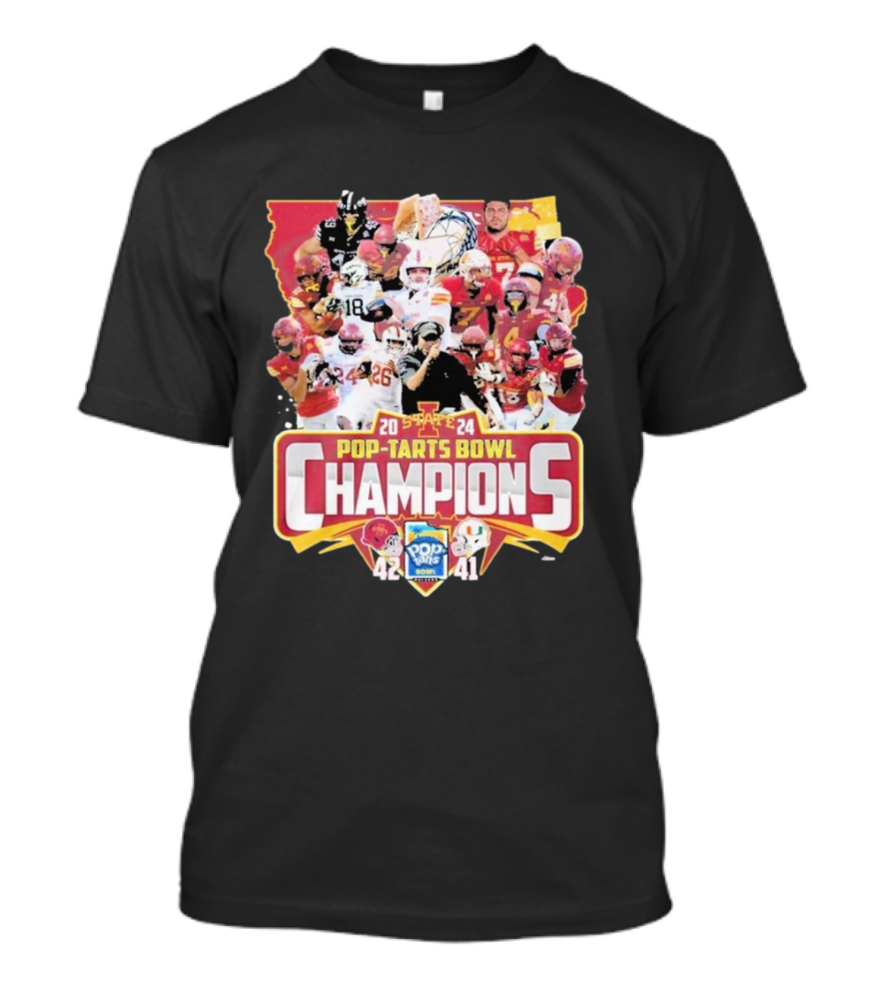 Iowa State Cyclones 2024 Pop-Tarts Bowl Champions Celebrating Fan Victory 42-41 T-Shirt