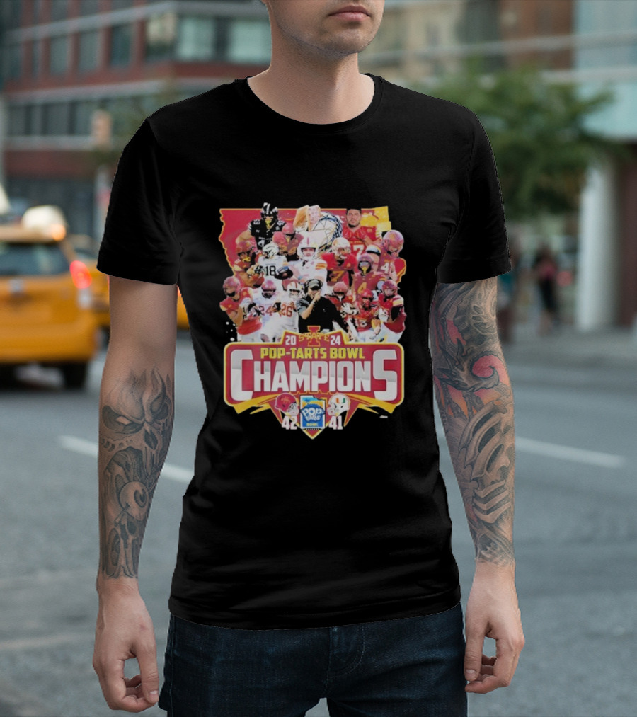Iowa State Cyclones 2024 Pop-Tarts Bowl Champions Celebrating Fan Victory 42-41 T-Shirt