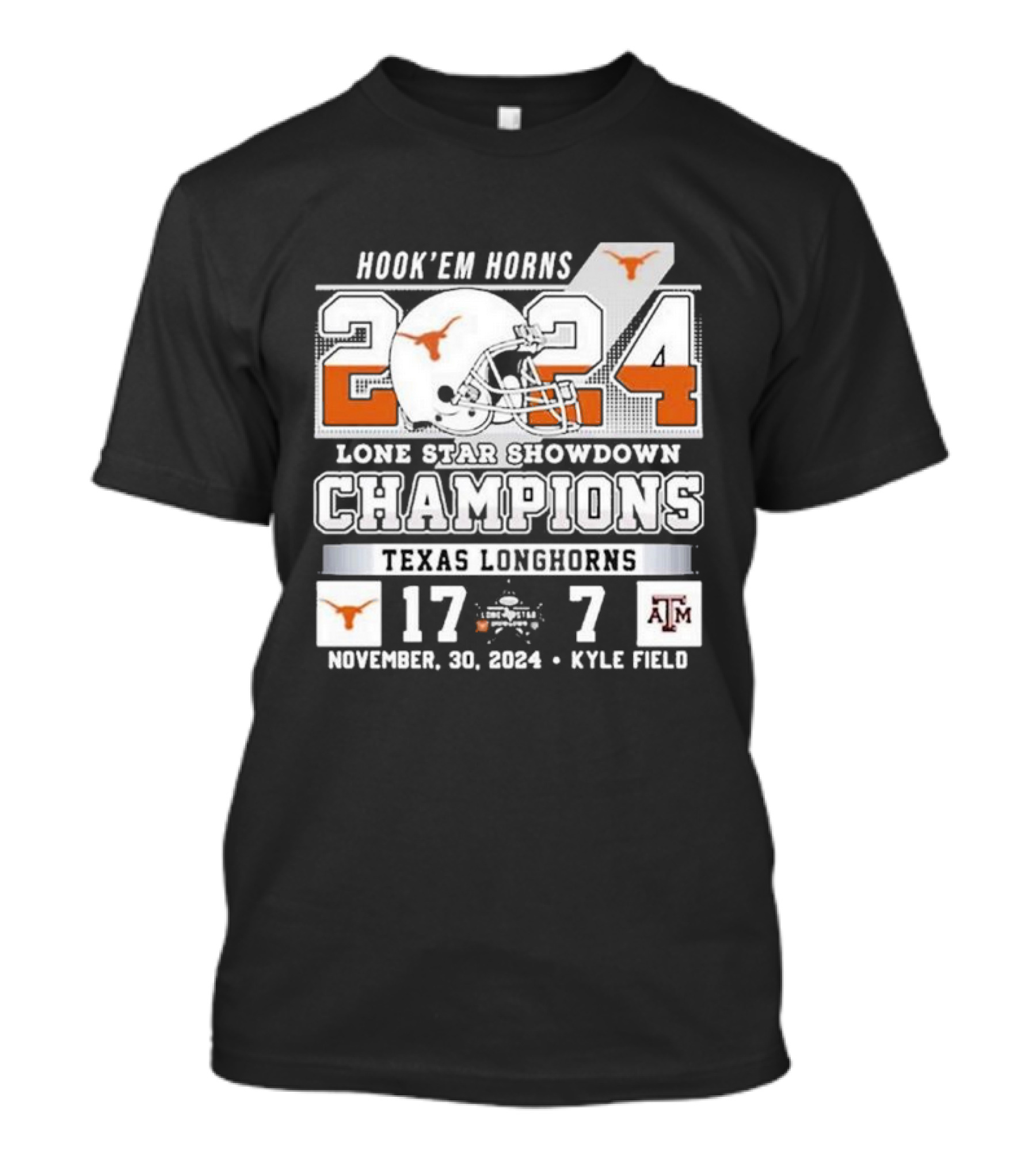 Texas Longhorns 2024 Lone Star Showdown Champions Hook Em Horns 17-7 November 30 Kyle Field T-Shirt