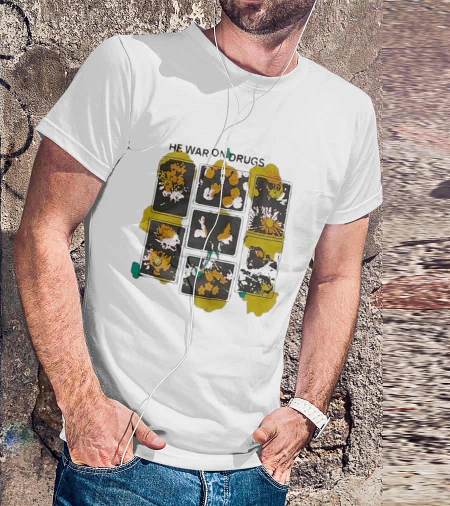 The War On Drugs Floral Squares Art Yellow Splatter T-Shirt