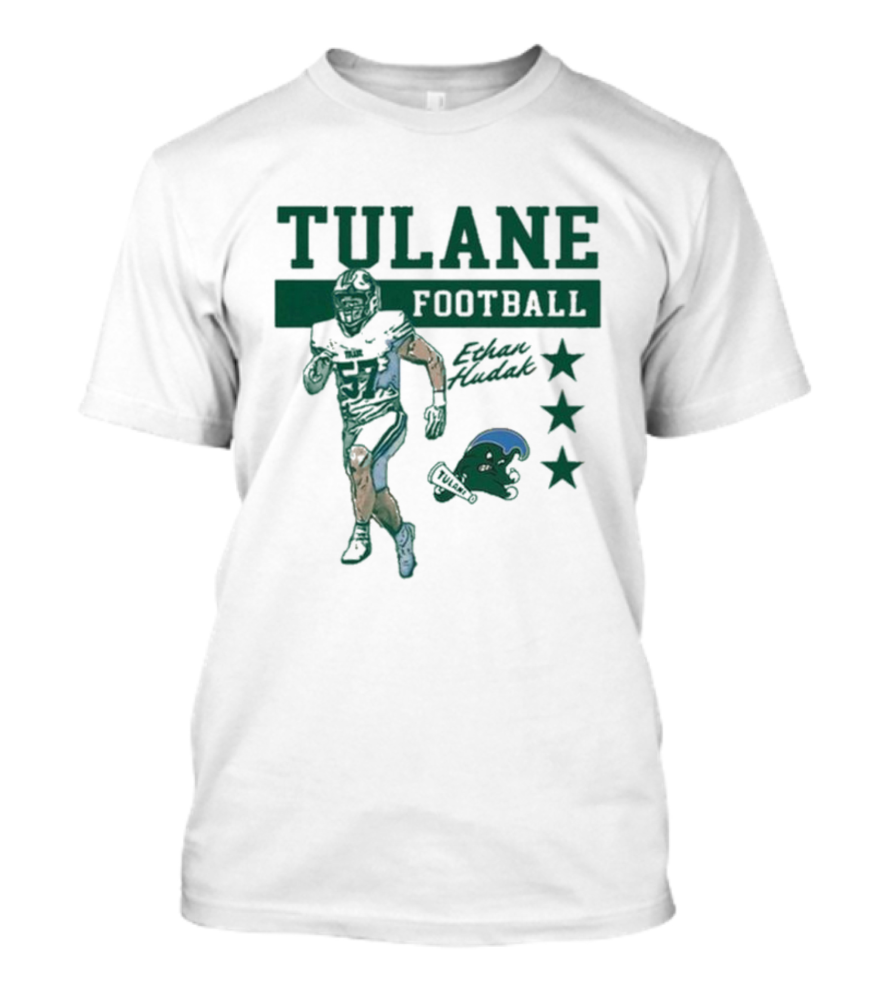 Tulane Football Ethan Hudak 2024 Running Star With Tulane Helmet And Stars T-Shirt