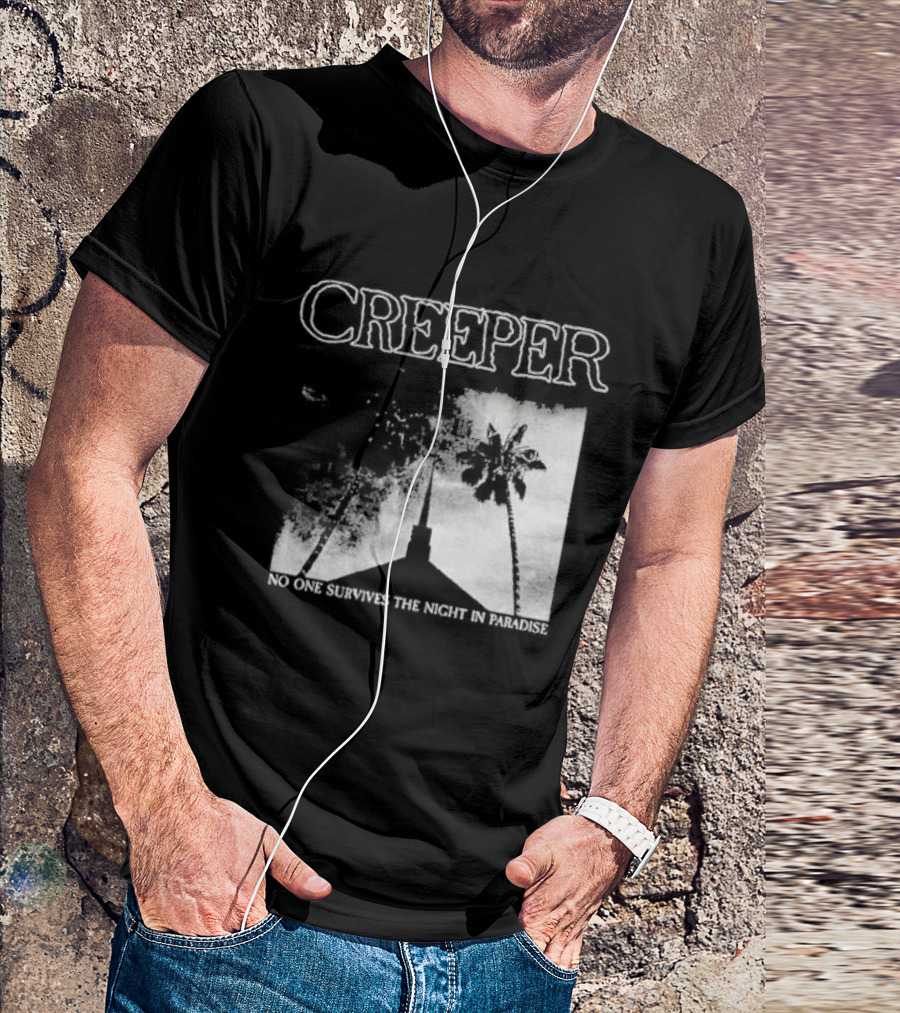 Creeper No One Survives The Night In Paradise Palm Trees And Church Spire Dark Aesthetic T-Shirt
