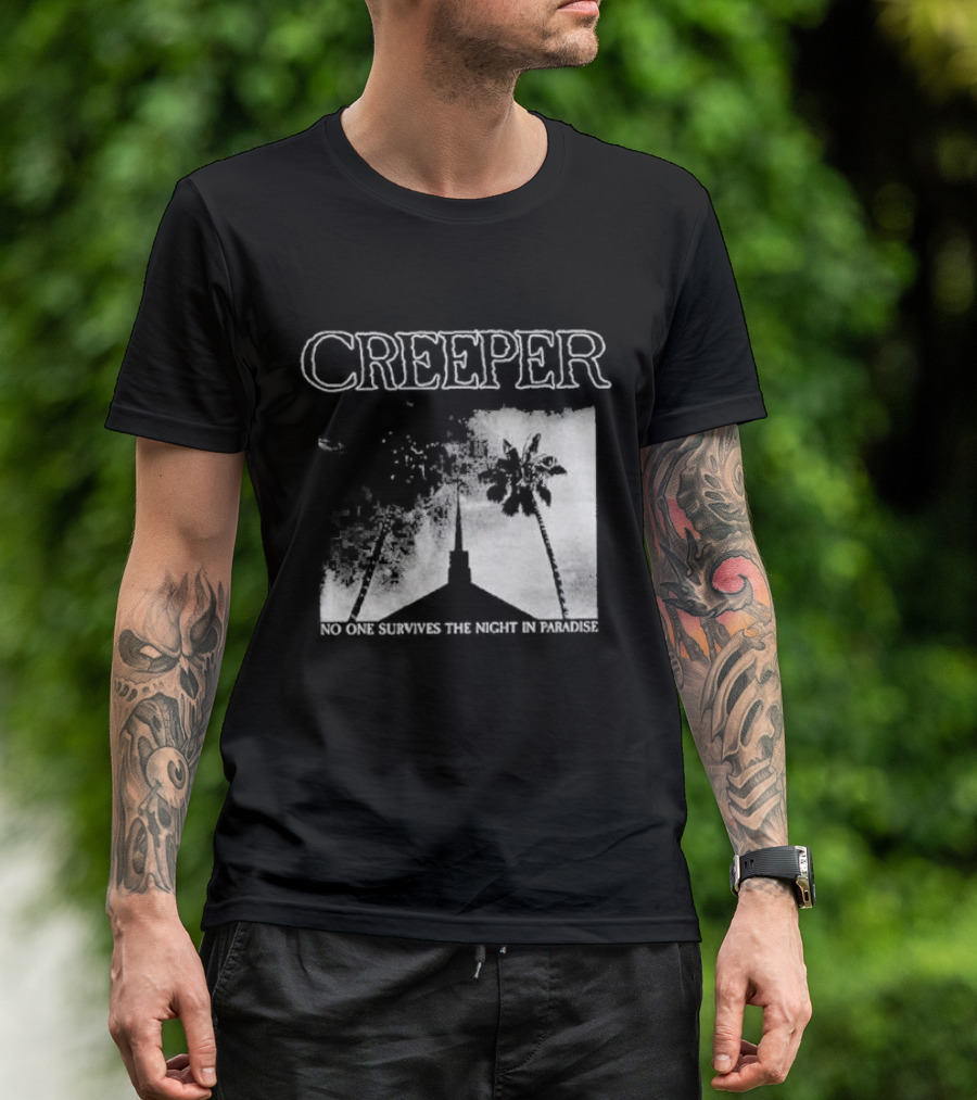 Creeper No One Survives The Night In Paradise Palm Trees And Church Spire Dark Aesthetic T-Shirt