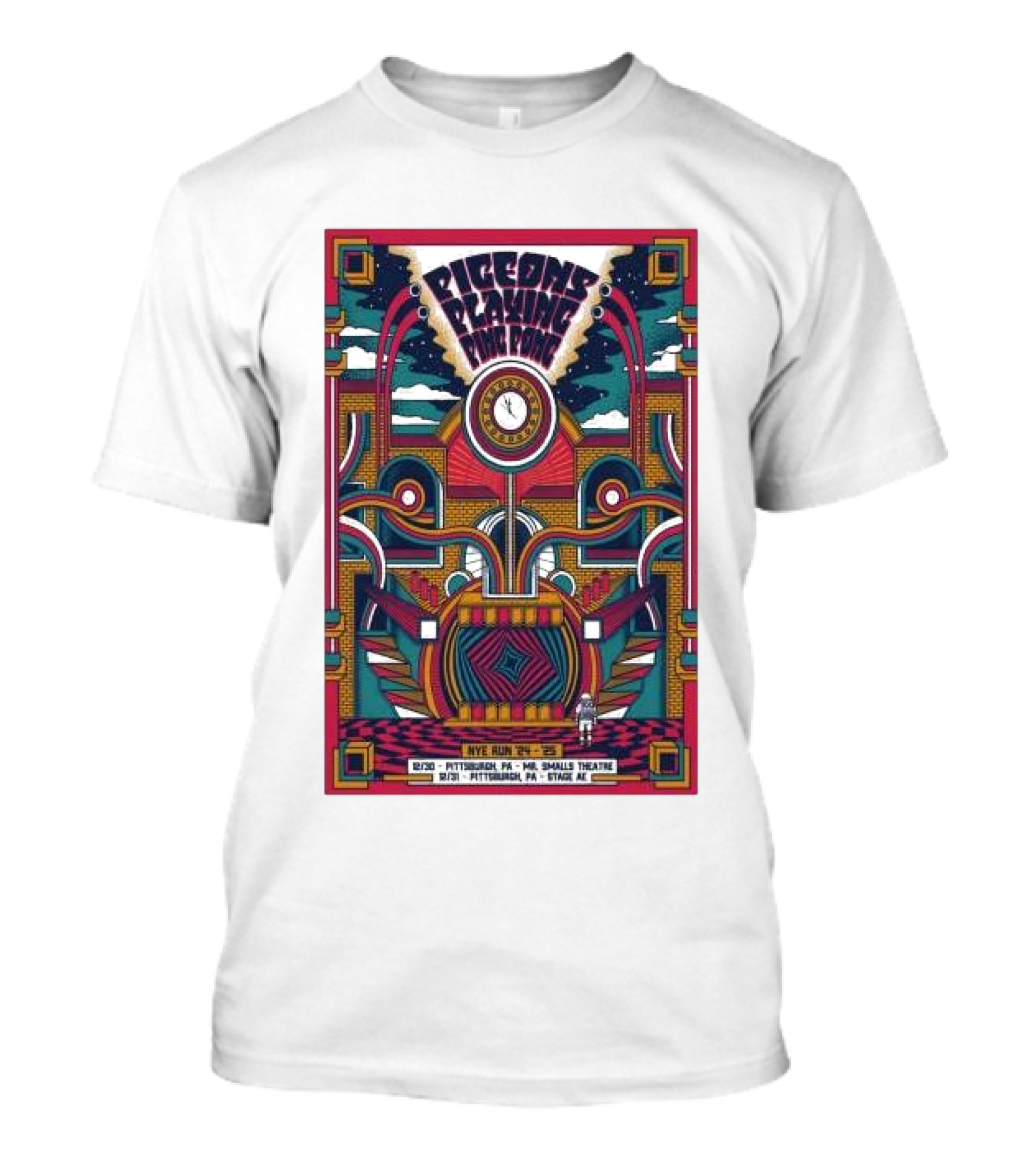 Pigeons Playing Ping Pong New Year's Run 2023-2024 Mr. Smalls Theatre Stage Pittsburgh PA T-Shirt