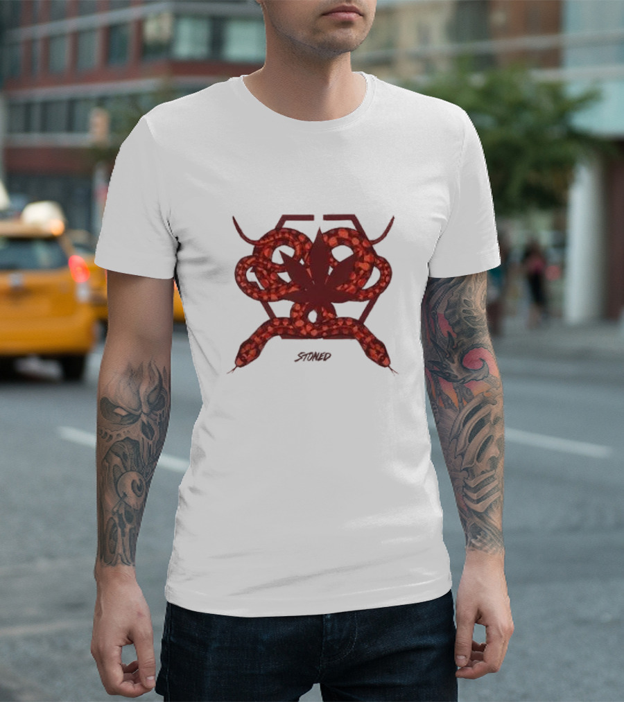 Stoned And Co Mystic Hexagon Snake with Leaf Motif T-Shirt