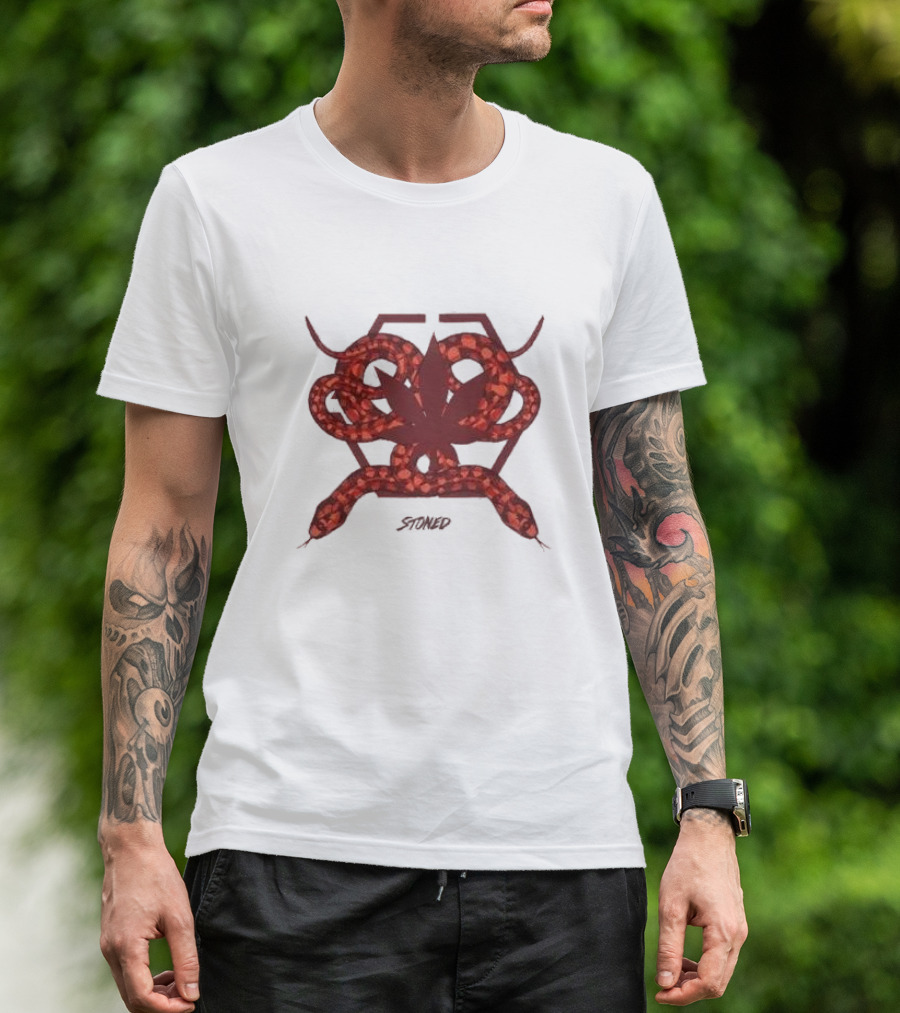 Stoned And Co Mystic Hexagon Snake With Leaf Motif T-Shirt